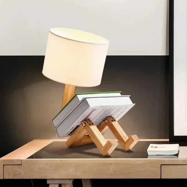 LUMIBOT – Playful Adjustable Wooden Table Lamp with Book Holder