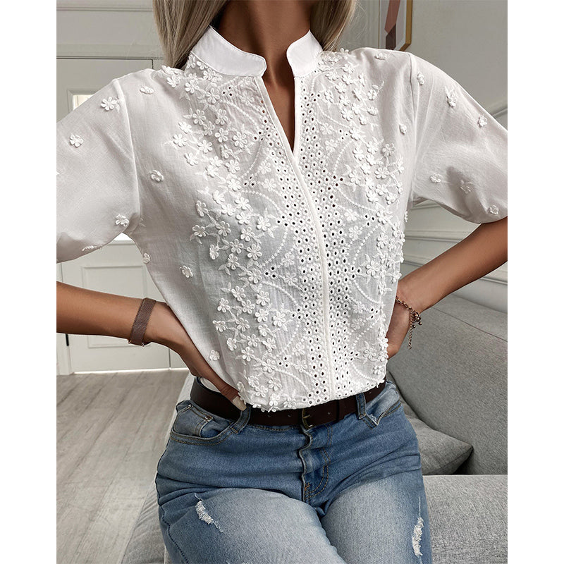 Chic Cotton Short Sleeve Blouse