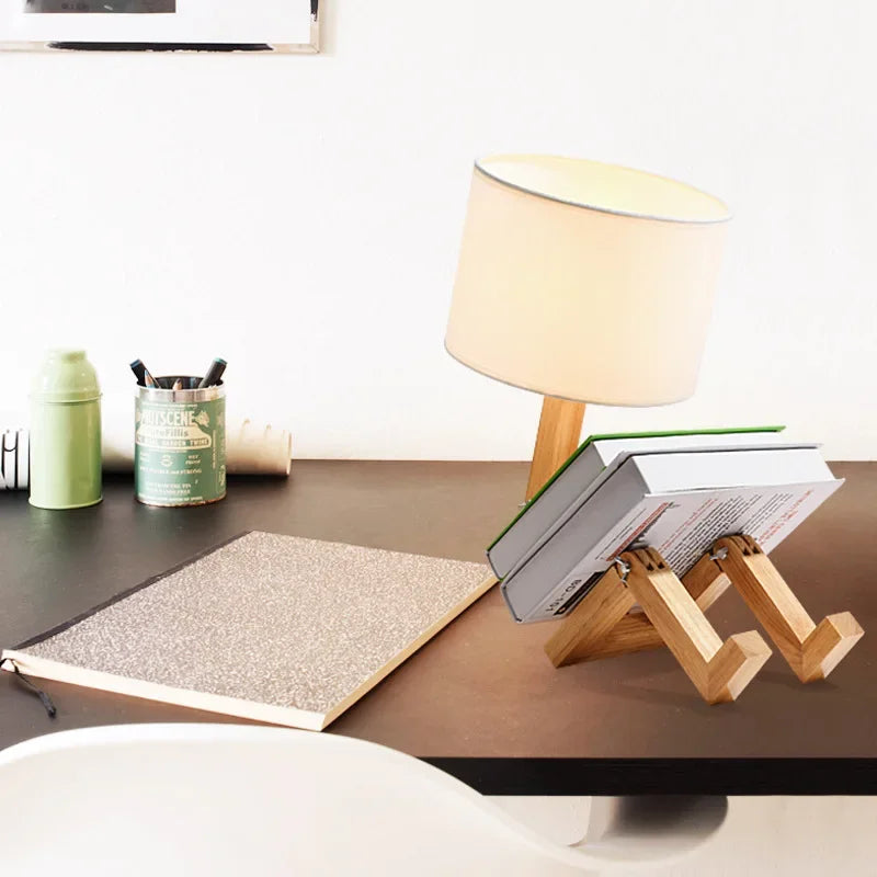 LUMIBOT – Playful Adjustable Wooden Table Lamp with Book Holder