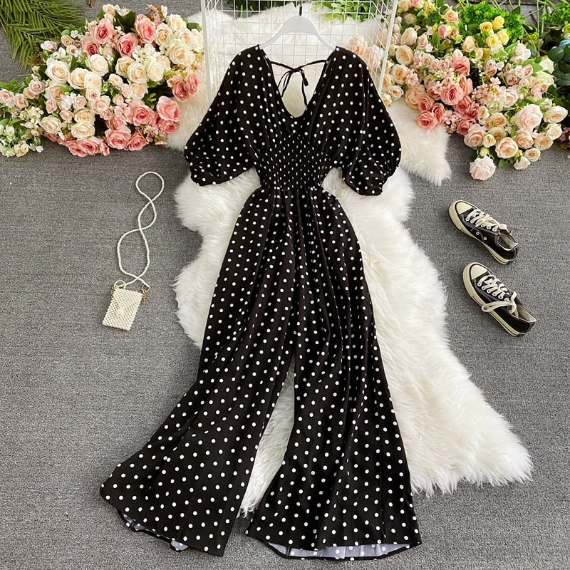 Vibrant Polka Dot Short-Sleeve Jumpsuit