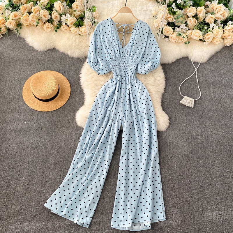 Vibrant Polka Dot Short-Sleeve Jumpsuit