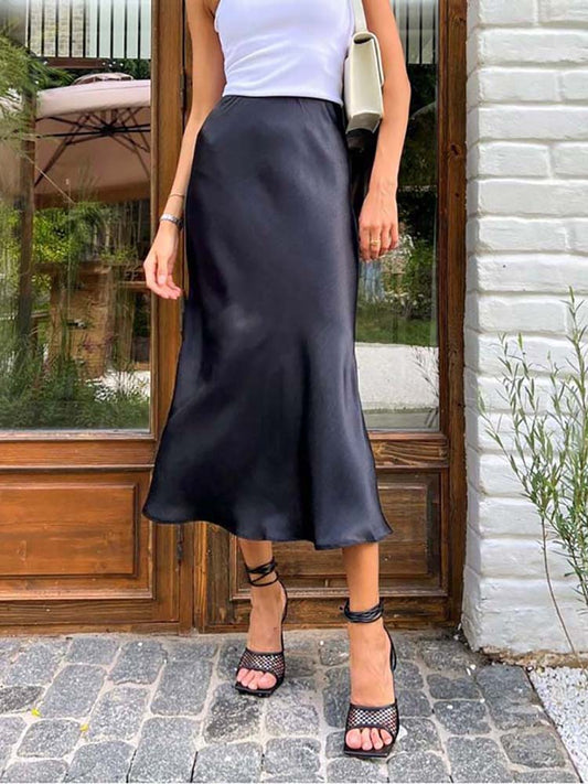 Elegant Satin Midi Skirt - Luxurious Style