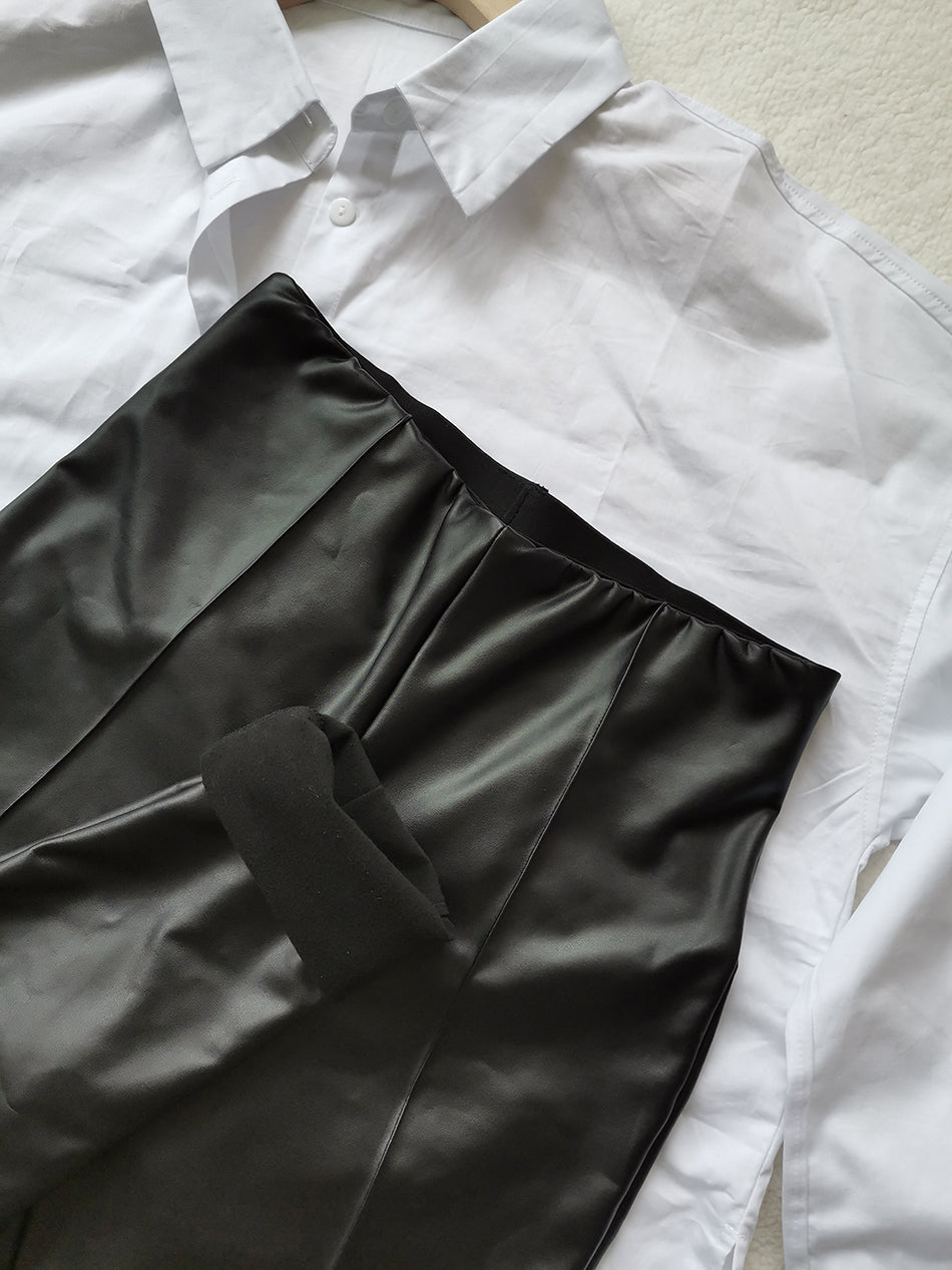 Luxurious Fleece-Lined Leather Stretch Leggings