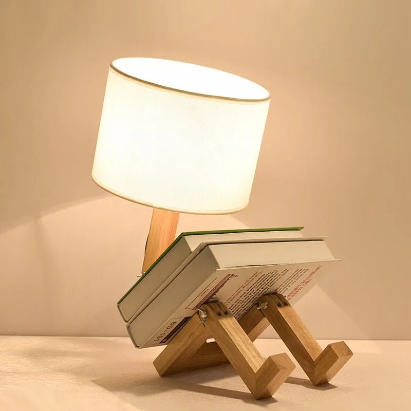 LUMIBOT – Playful Adjustable Wooden Table Lamp with Book Holder