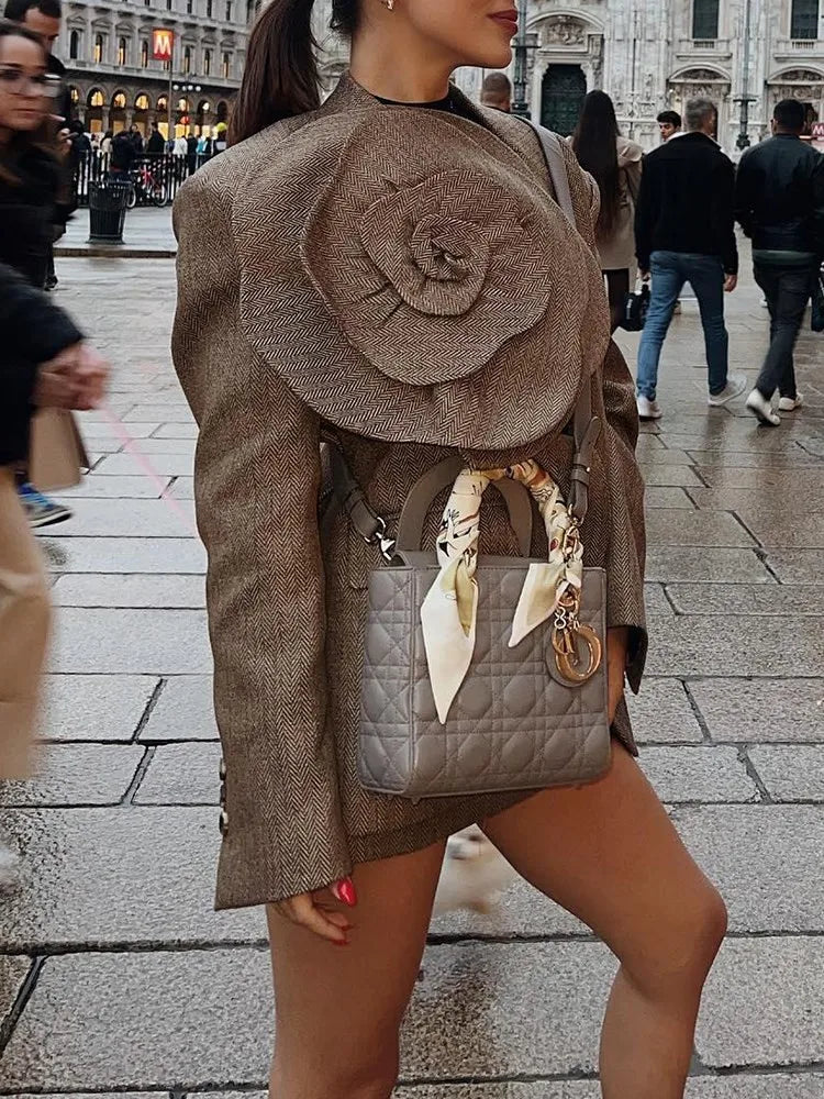 Elegant Brown Blazer and Skirt Set