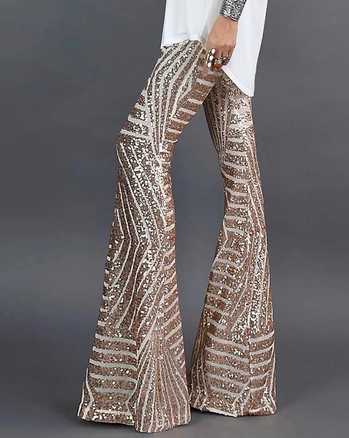 Glittering Gold Flared Rubber Pants