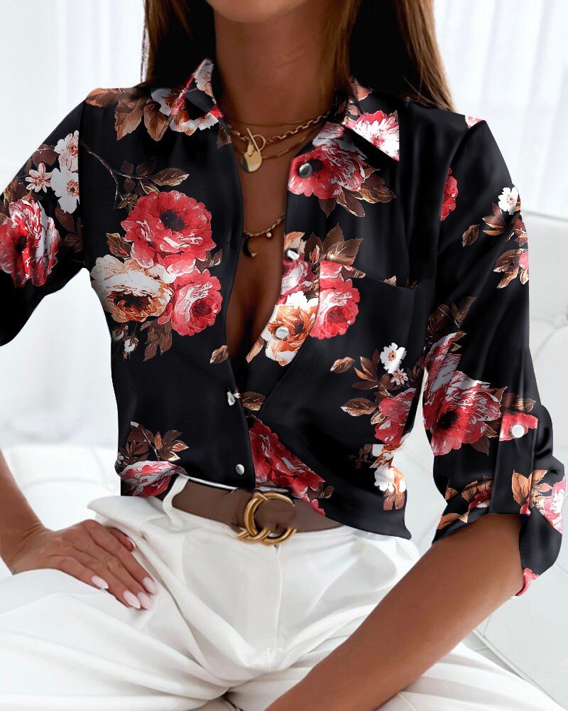 Chic Long Sleeve Printed Blouse
