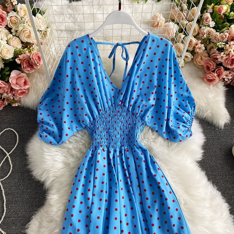 Vibrant Polka Dot Short-Sleeve Jumpsuit
