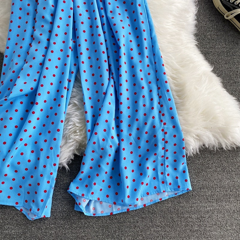 Vibrant Polka Dot Short-Sleeve Jumpsuit