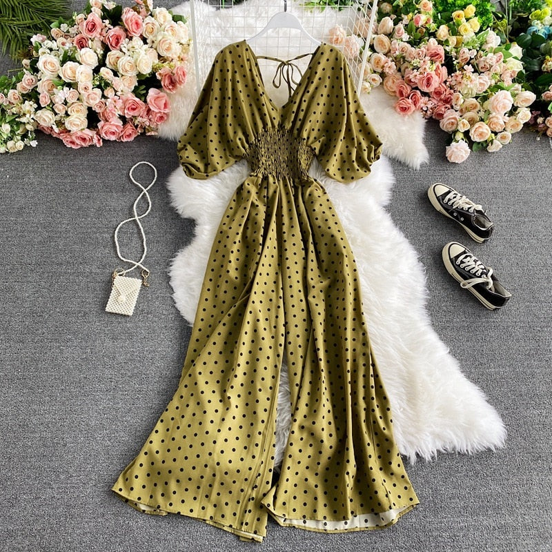 Vibrant Polka Dot Short-Sleeve Jumpsuit