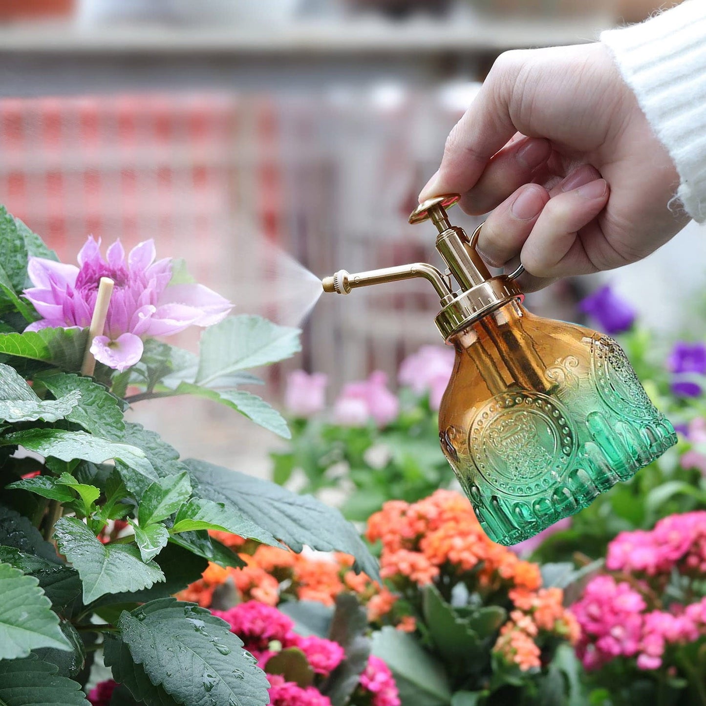 Vintage Glass Plant Sprayer with Metal Nozzle