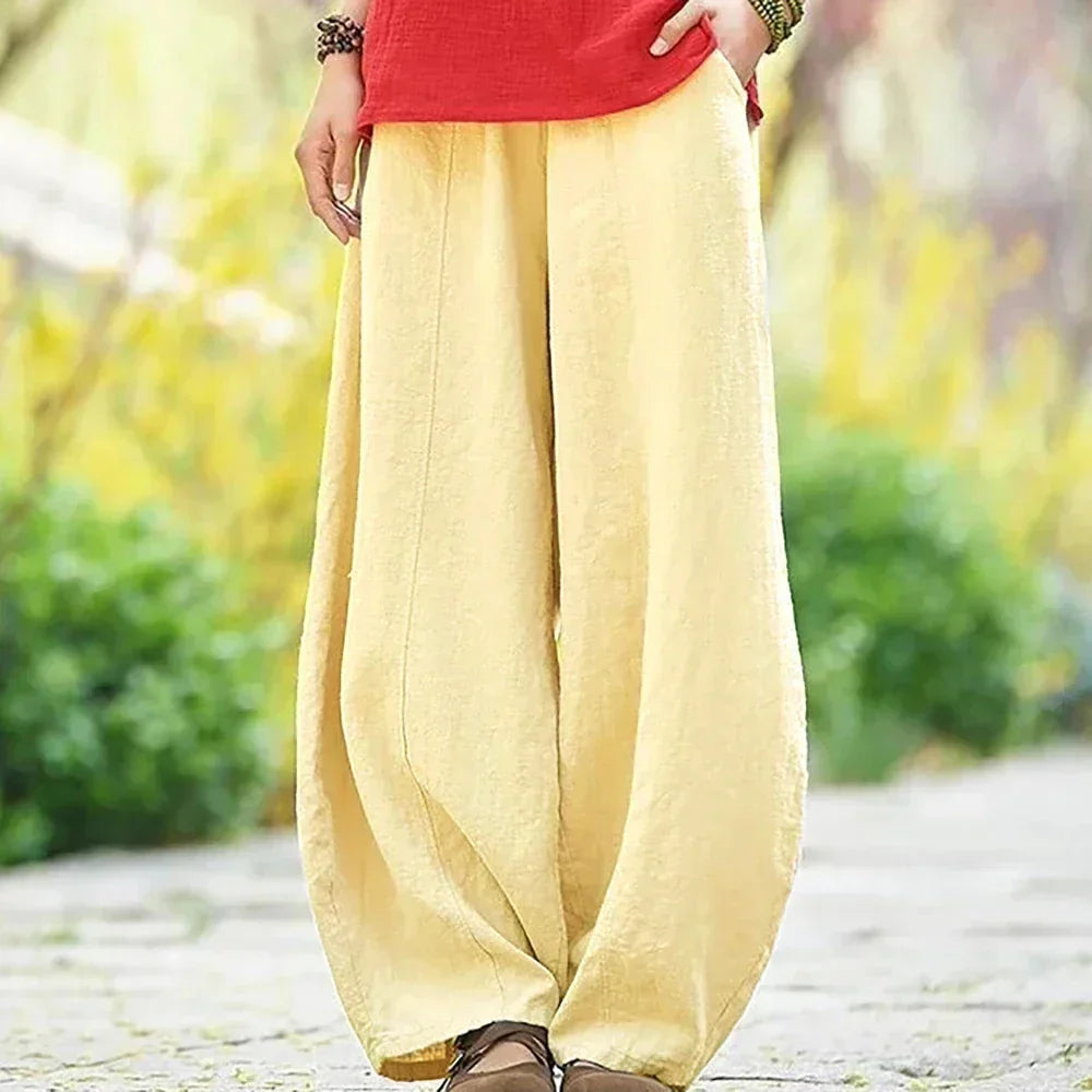 Elegant Wide-Leg Cotton-Linen Bloomers Pants