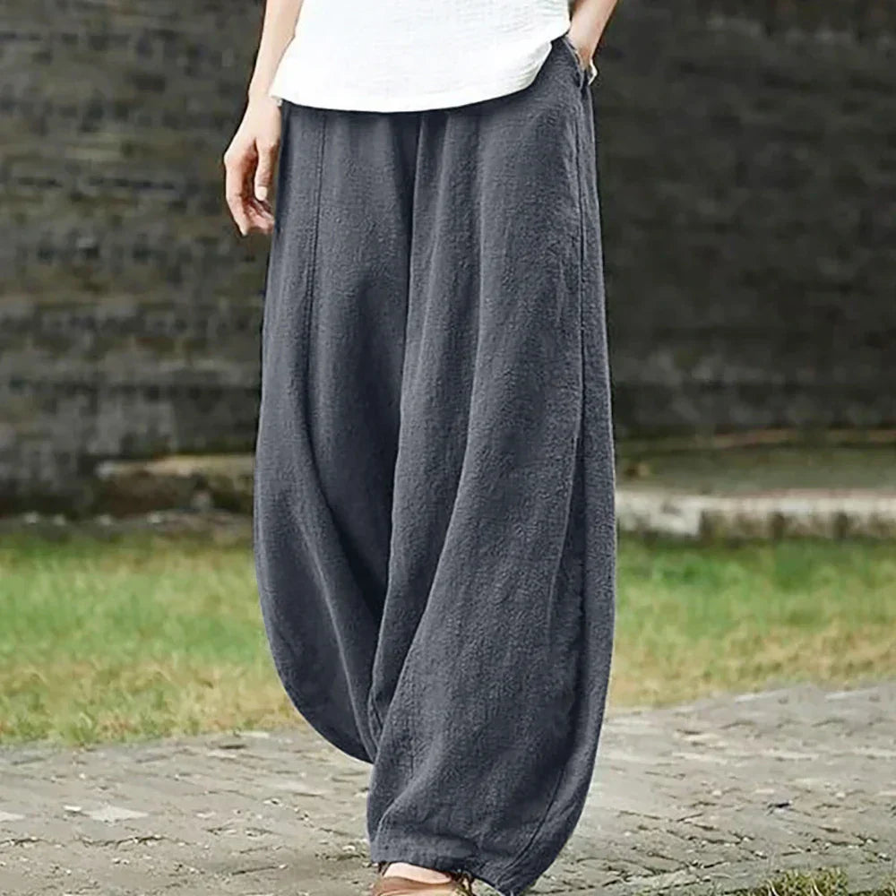 Elegant Wide-Leg Cotton-Linen Bloomers Pants