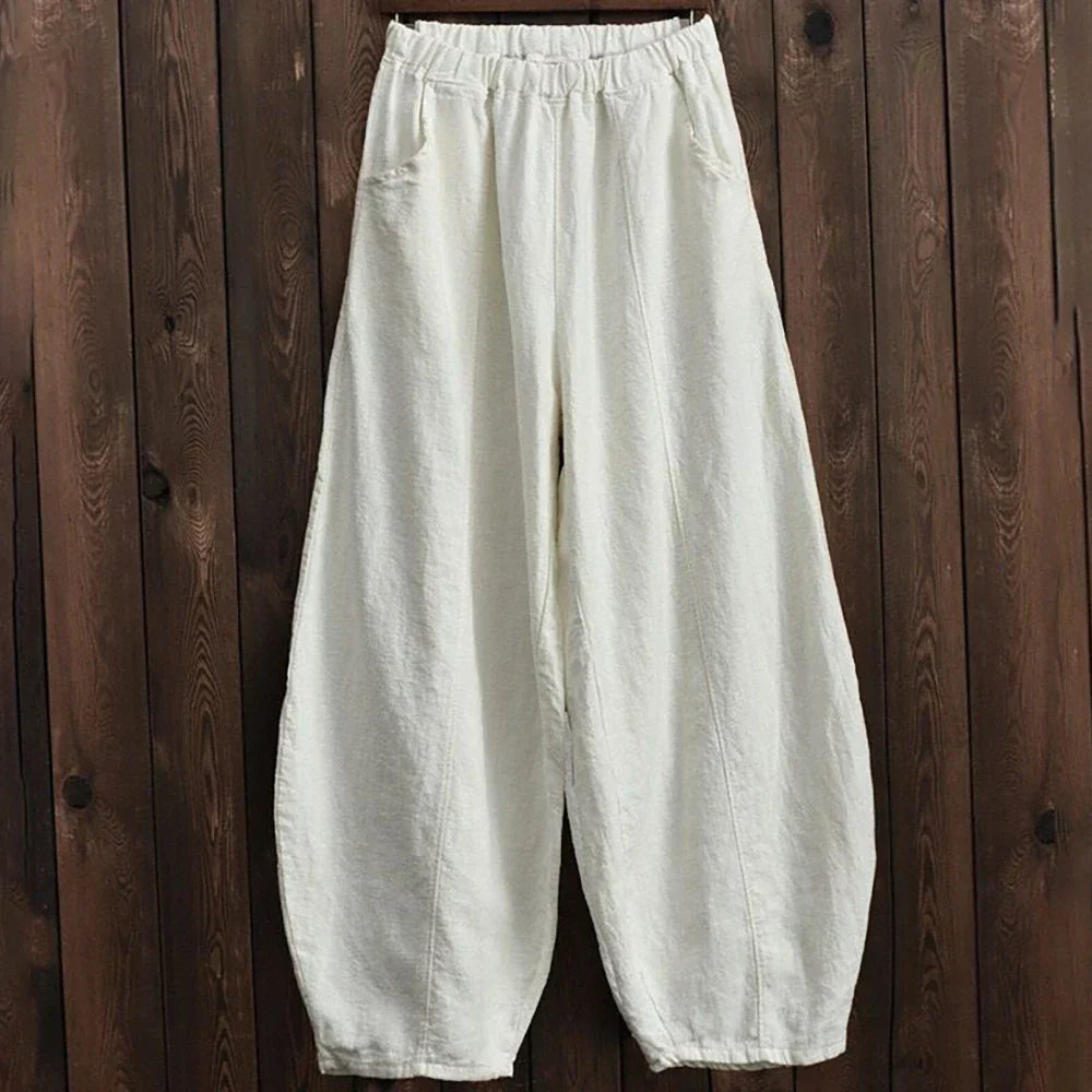 Elegant Wide-Leg Cotton-Linen Bloomers Pants