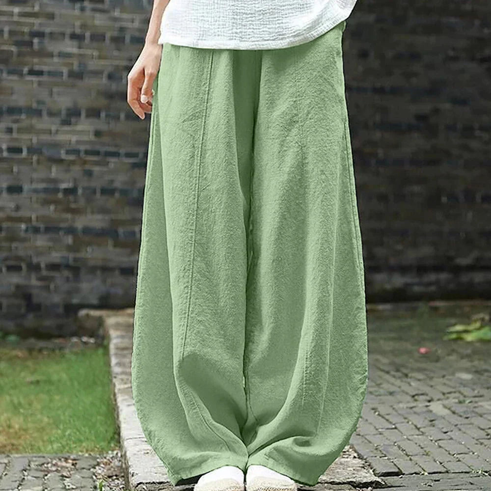 Elegant Wide-Leg Cotton-Linen Bloomers Pants