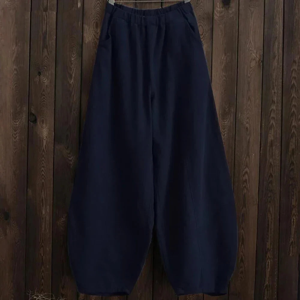 Elegant Wide-Leg Cotton-Linen Bloomers Pants