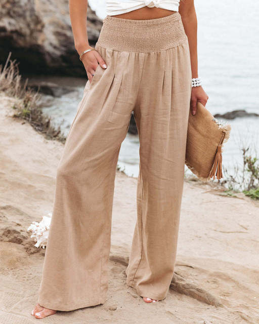 Stylish High-Waist Stretch Linen Pants for Women
