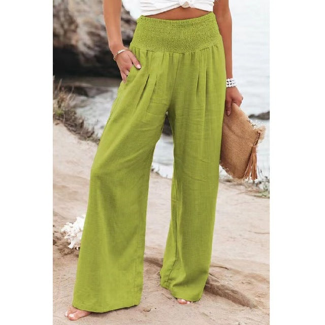 Stylish High-Waist Stretch Linen Pants for Women