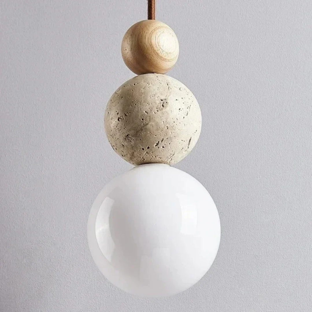 LUMINAIRE NATUREL – Modern Pendant Lamp in Travertine and Mahogany