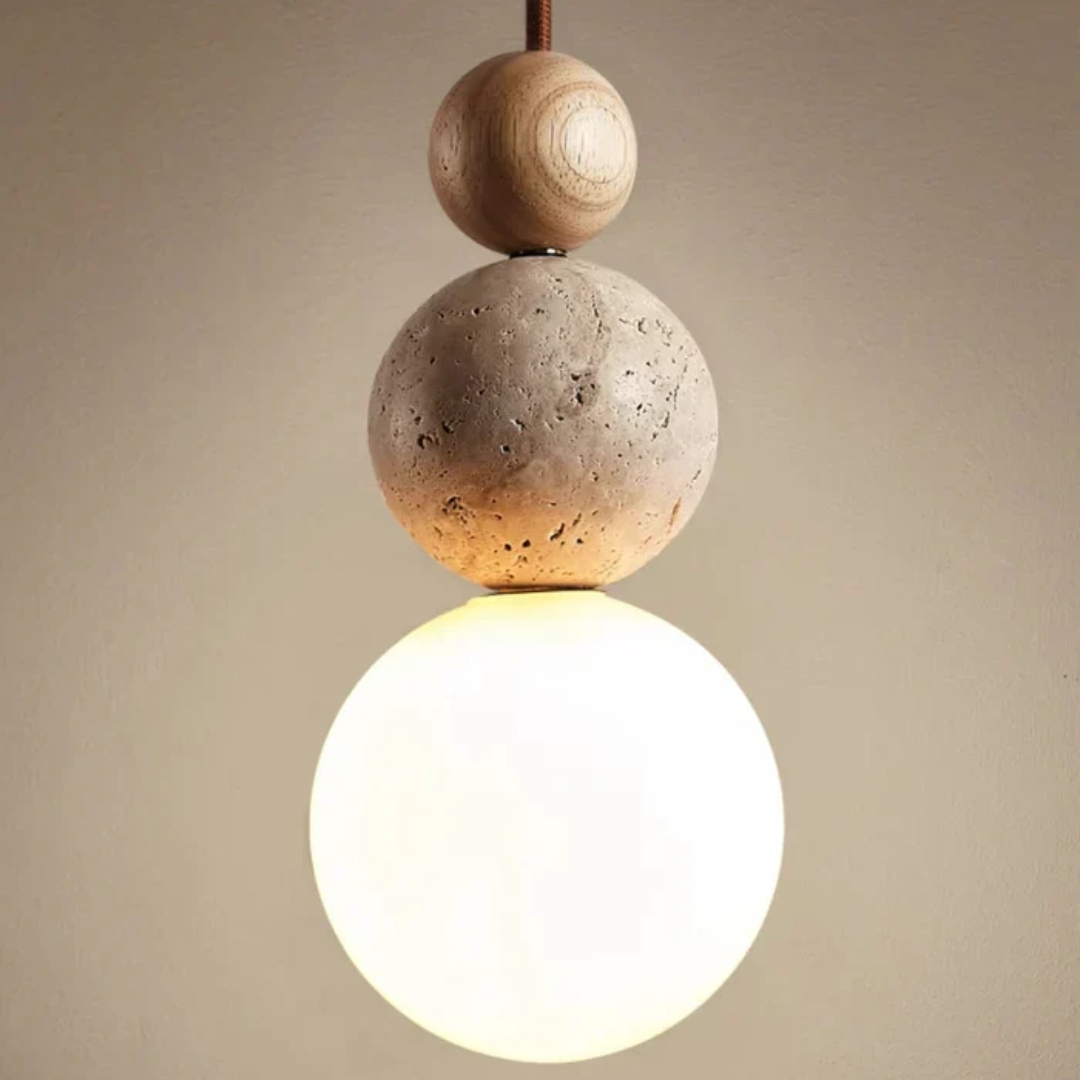 LUMINAIRE NATUREL – Modern Pendant Lamp in Travertine and Mahogany