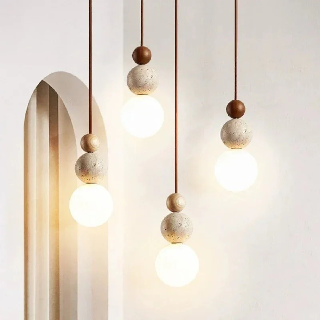LUMINAIRE NATUREL – Modern Pendant Lamp in Travertine and Mahogany