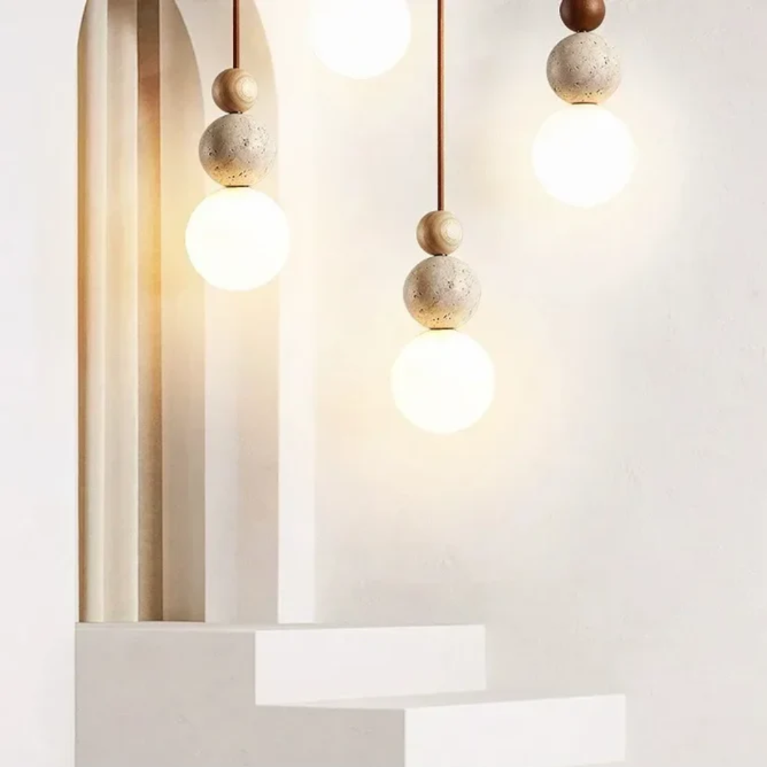 LUMINAIRE NATUREL – Modern Pendant Lamp in Travertine and Mahogany