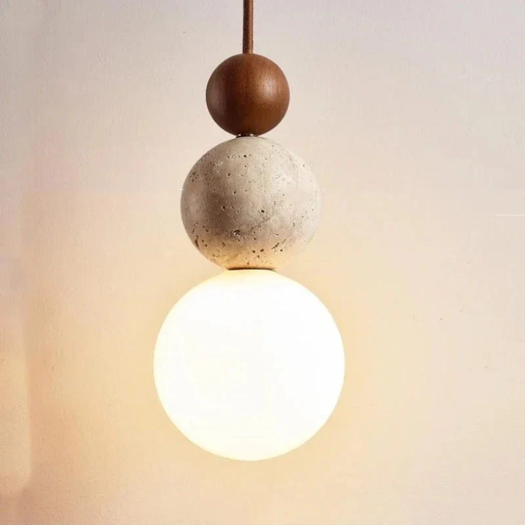 LUMINAIRE NATUREL – Modern Pendant Lamp in Travertine and Mahogany