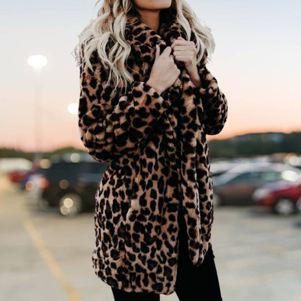 Luxurious Leopard Print Plush Fur Jacket