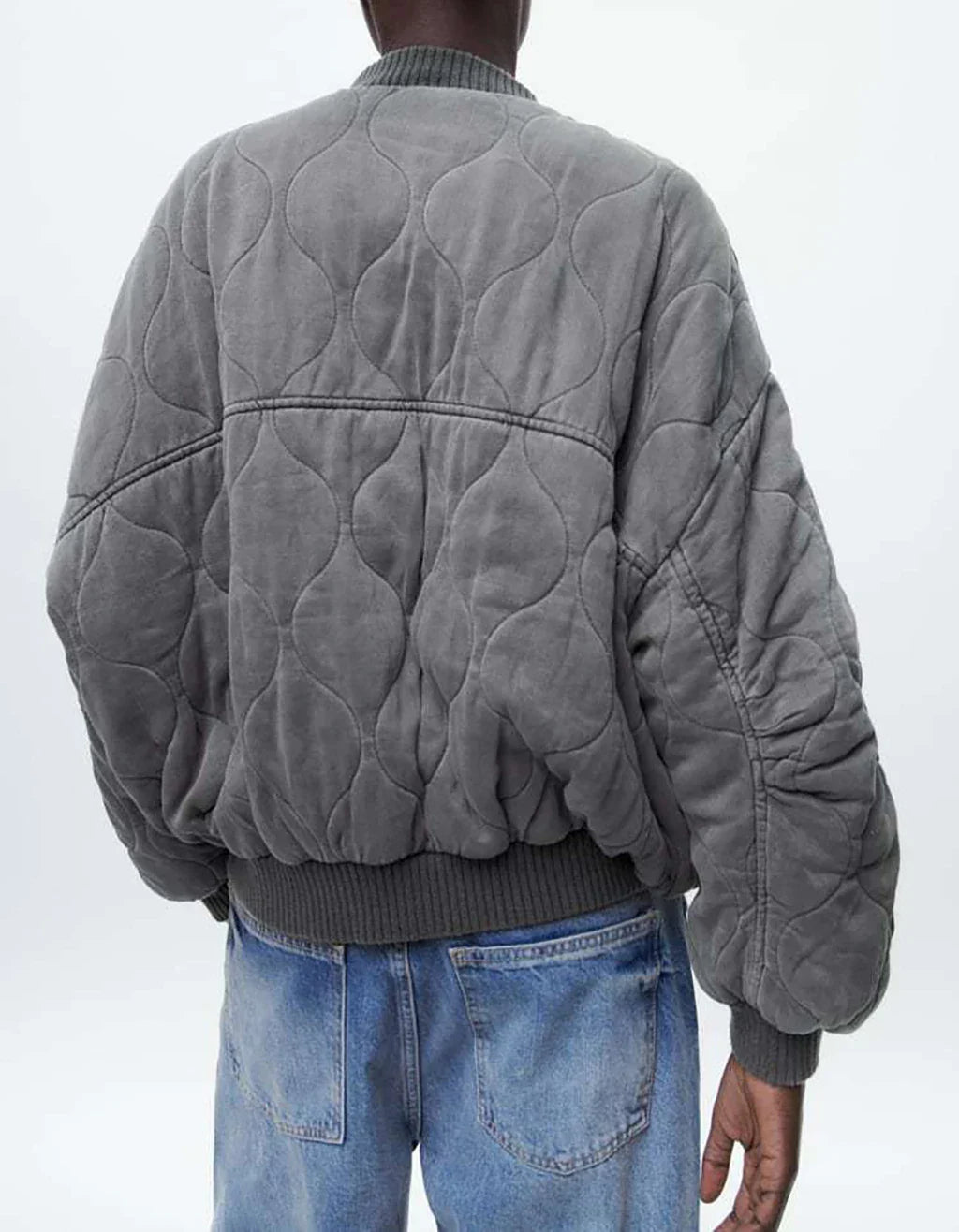 Trendy Women's Oversized Gray Bomber Jacket