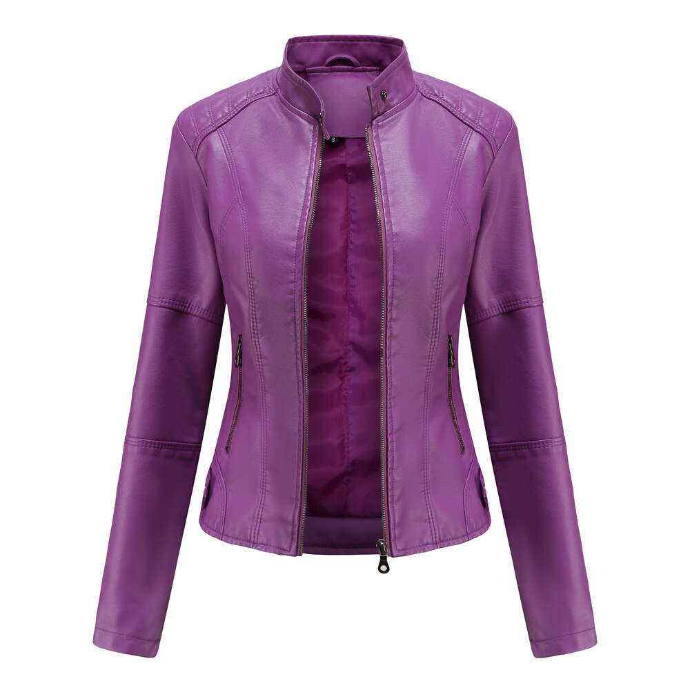 Stylish Women's Mao Collar Leather Jacket