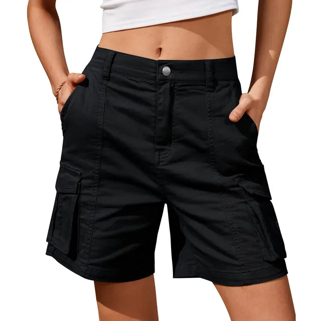 Women's Vintage Cargo Shorts with Elastic Waist & 6 Pockets