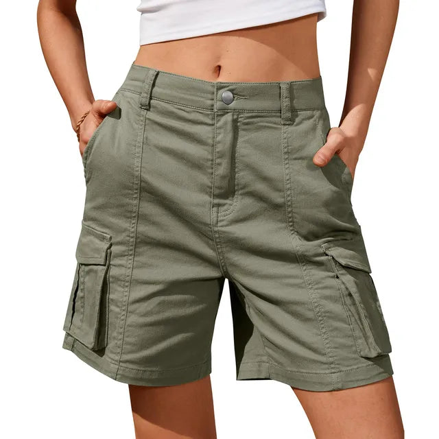 Women's Vintage Cargo Shorts with Elastic Waist & 6 Pockets
