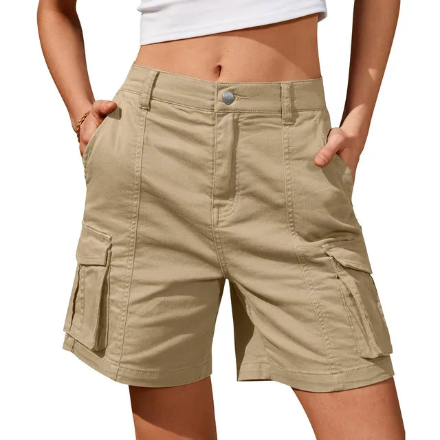 Women's Vintage Cargo Shorts with Elastic Waist & 6 Pockets