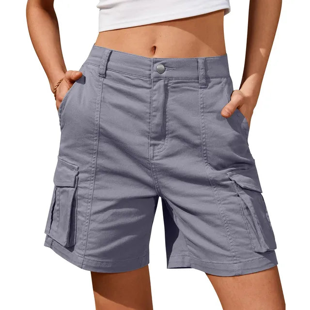 Women's Vintage Cargo Shorts with Elastic Waist & 6 Pockets