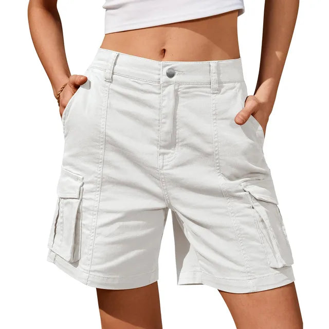 Women's Vintage Cargo Shorts with Elastic Waist & 6 Pockets