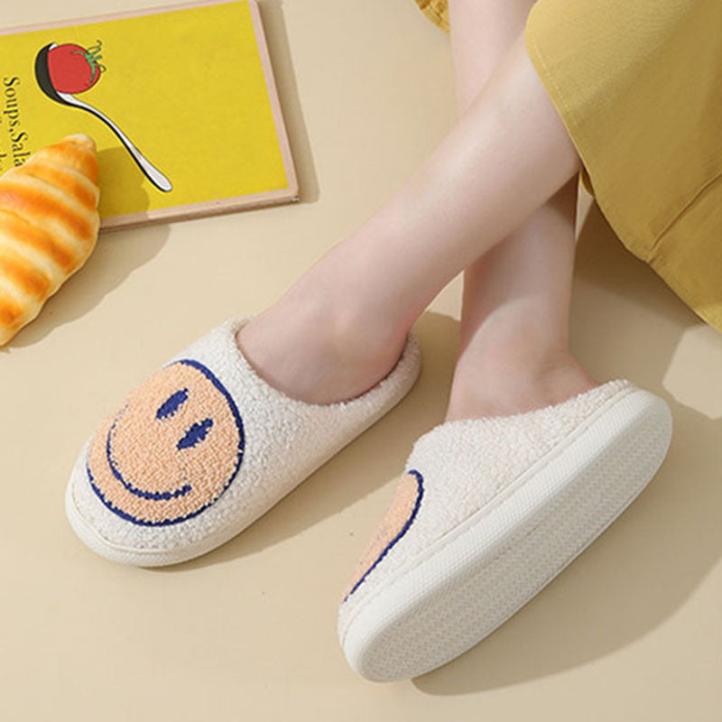 Cozy Smiley Face Plush Fur Slippers
