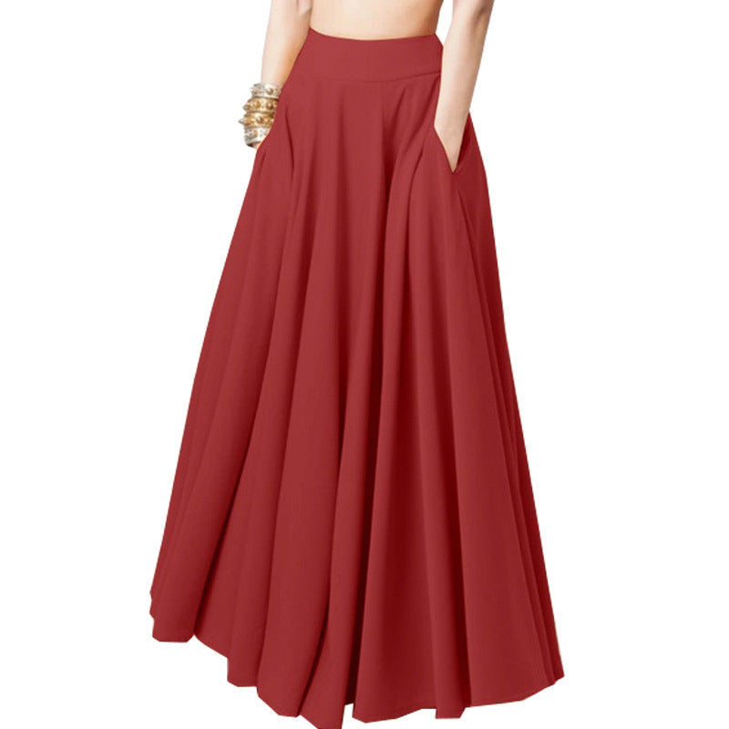 Elegant Solid Color Midi Pleated Skirt
