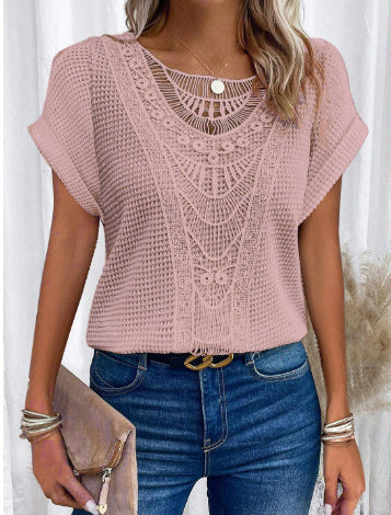 Elegant Lace Patchwork Women's T-Shirt