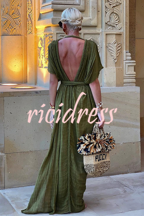 Elegant Greek-Inspired Maxi Dress with Braids