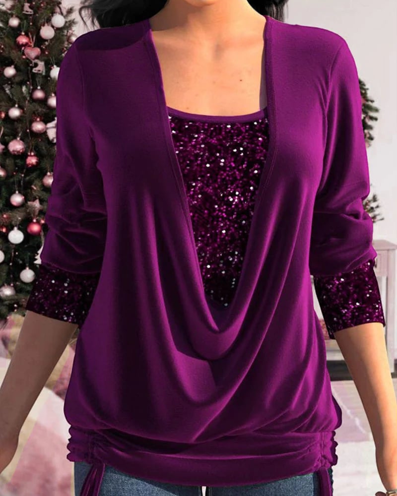 Chic Sequin-Embellished V-Neck Blouse