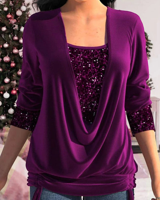 Chic Sequin-Embellished V-Neck Blouse