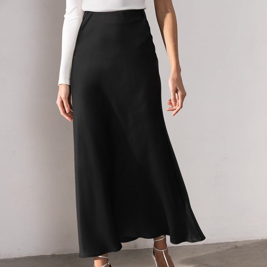 Elegant High-Waisted Satin Ice Silk Skirt