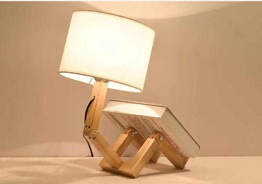 LUMIBOT – Playful Adjustable Wooden Table Lamp with Book Holder