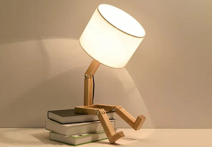 LUMIBOT – Playful Adjustable Wooden Table Lamp with Book Holder