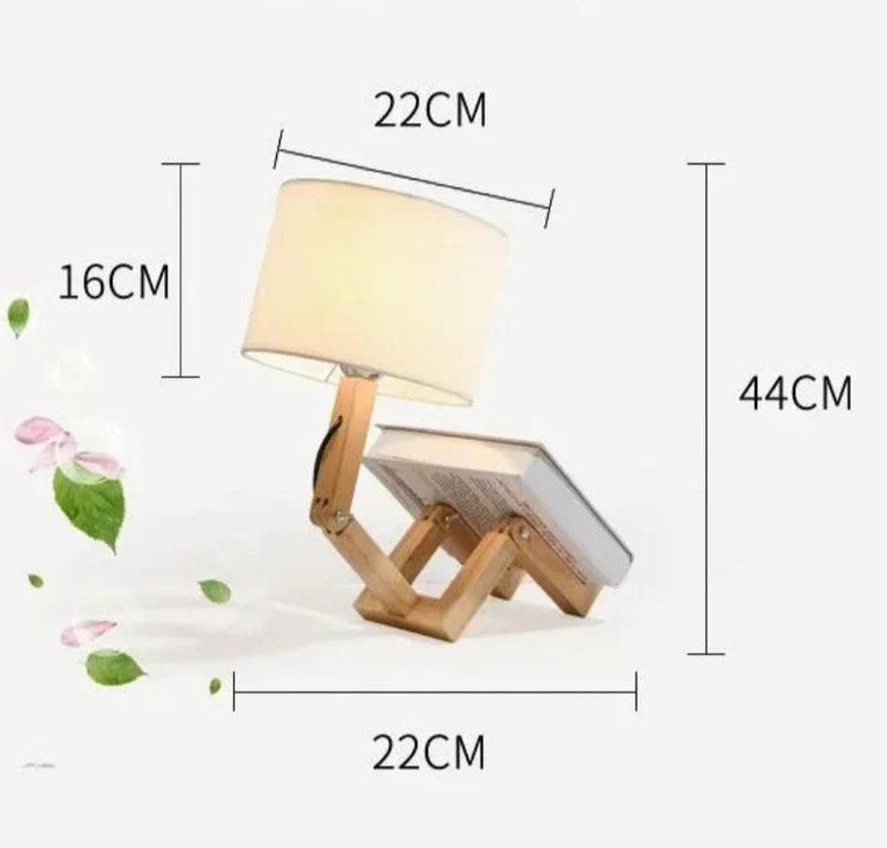 LUMIBOT – Playful Adjustable Wooden Table Lamp with Book Holder