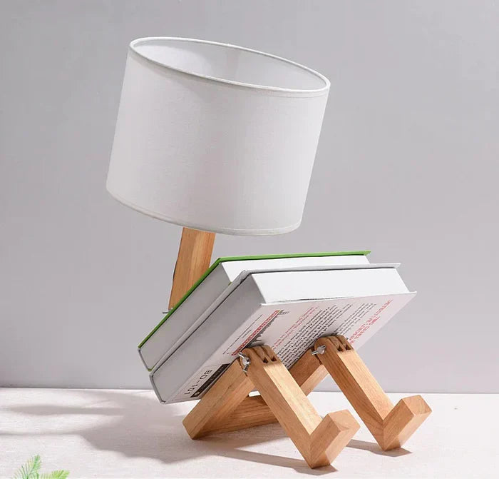 LUMIBOT – Playful Adjustable Wooden Table Lamp with Book Holder