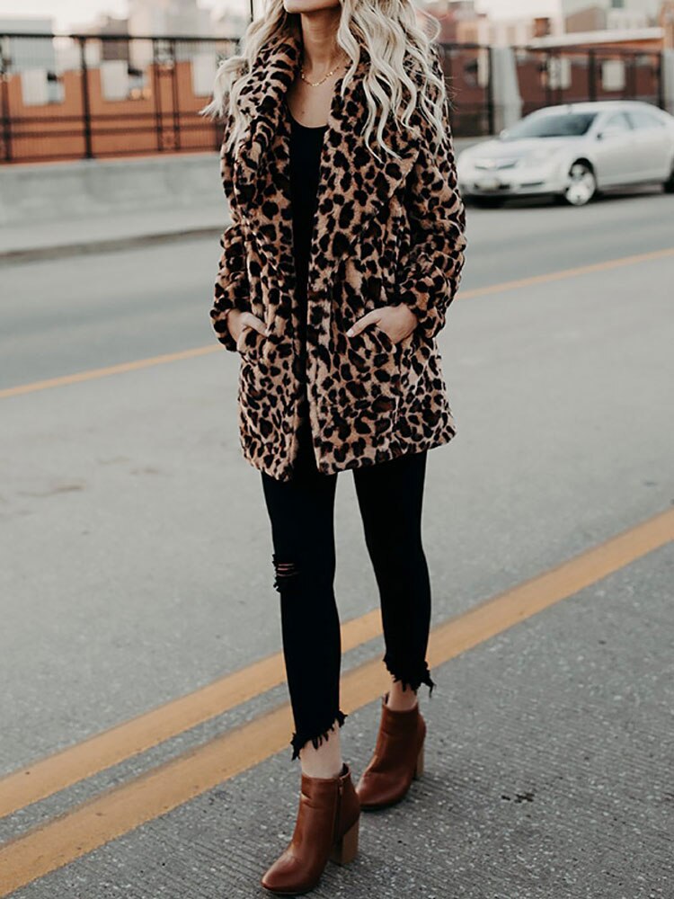 Luxurious Leopard Print Plush Fur Jacket