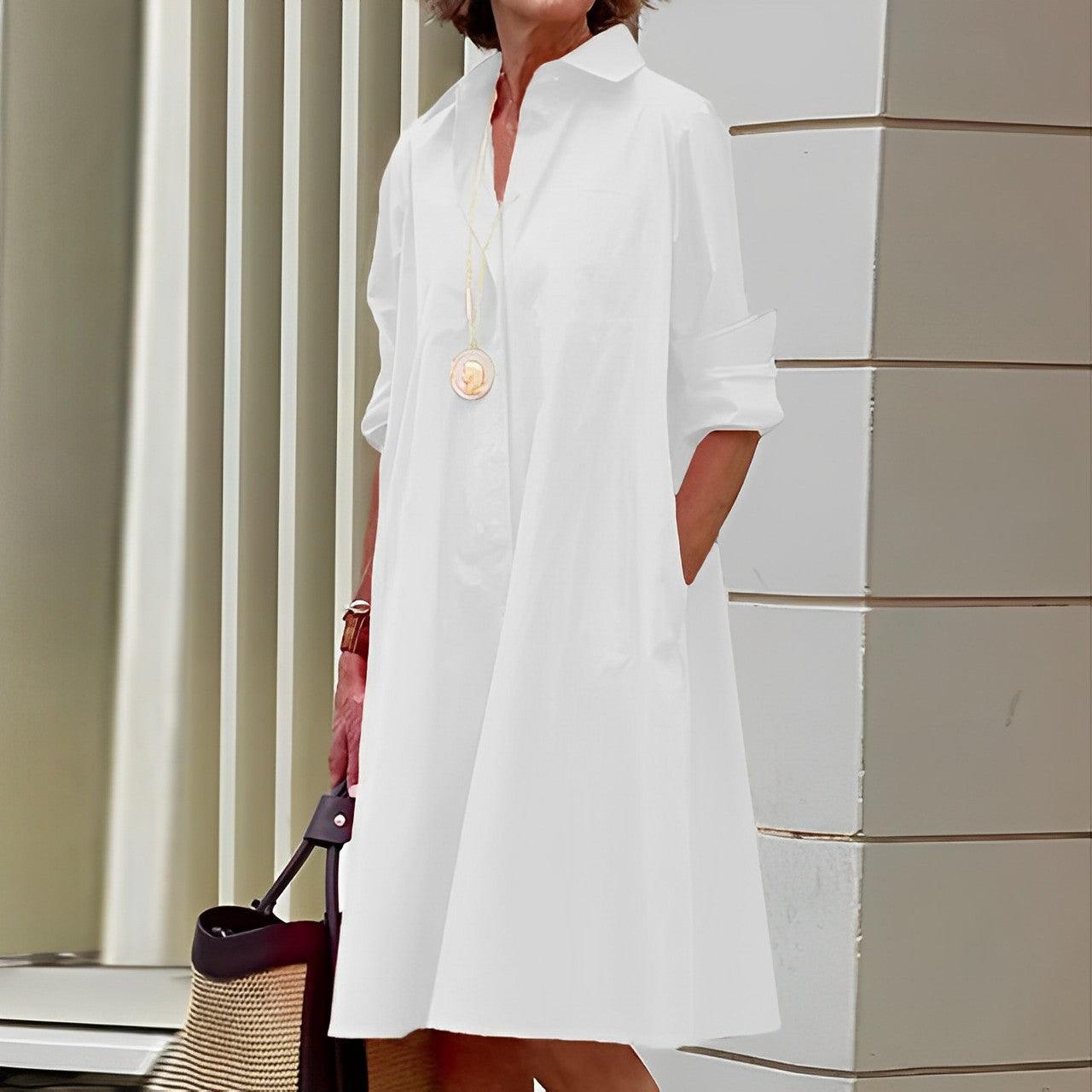 Elegant Shirt Dress with Three-Quarter Sleeves