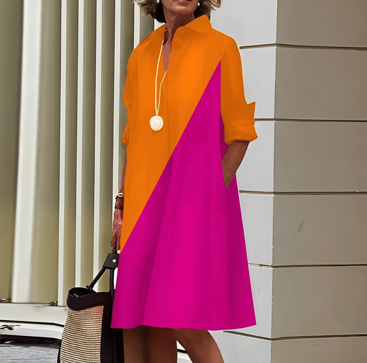Elegant Shirt Dress with Three-Quarter Sleeves