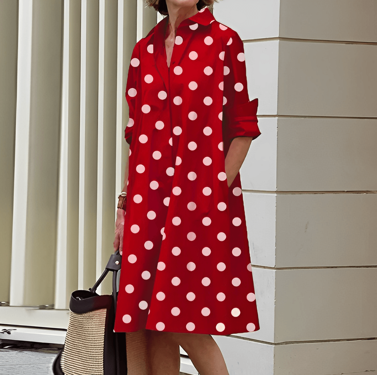 Elegant Shirt Dress with Three-Quarter Sleeves